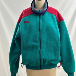 Columbia Teal and Red Fleece Jacket with Purple Trim